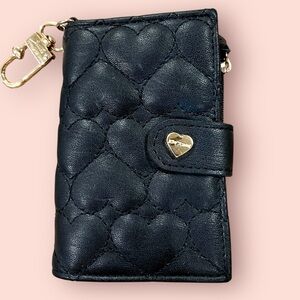 Betsey Johnson Quilted Heart Mini Wallet EUC Soft Black Pleather